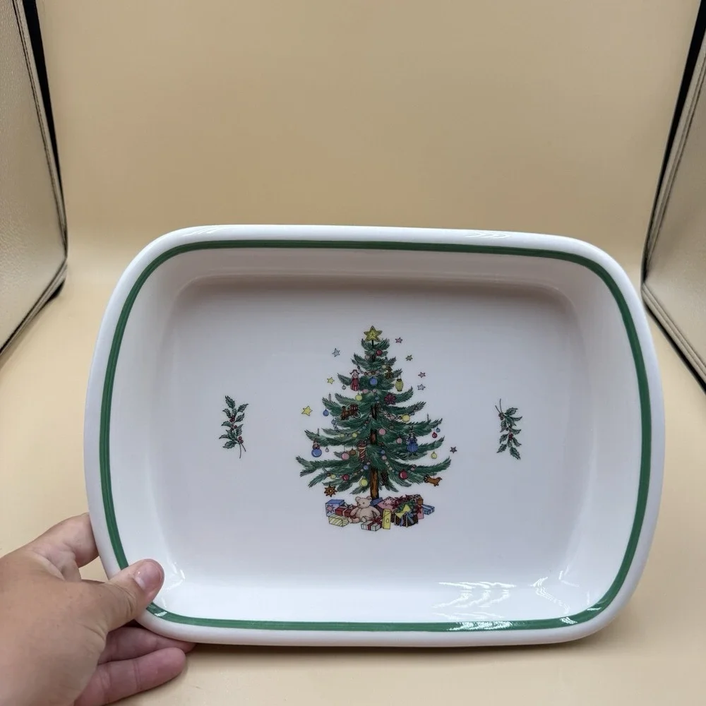 NIKKO Christmas Lasagna Pan Cake Serving Dish Holiday Tree Vintage 12in Japan